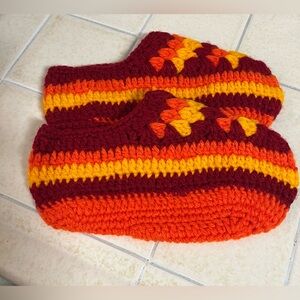 Handmade Crochet Slippers in vibrant Red, Orange, and Yellow color